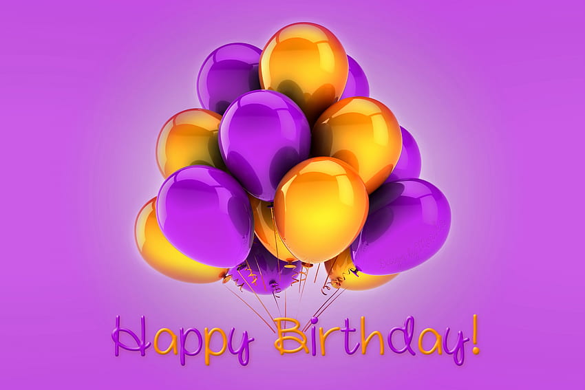 Happy Birtay, golden, purple, colorful, design, balloons, holiday, birtay, happy HD wallpaper