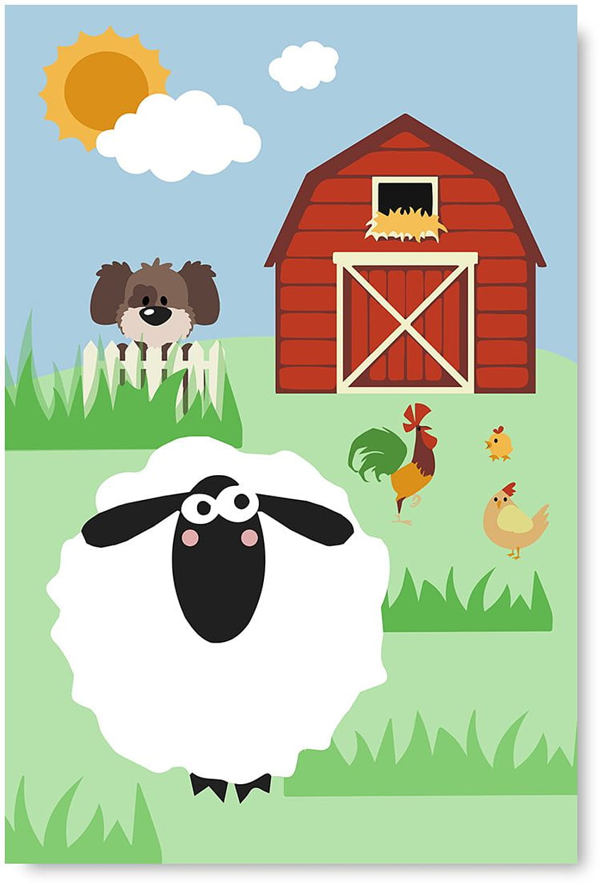 Stili imbarazzanti Animali da fattoria Arte senza cornice Sheep Farm Poster Decor Kids Room Wall Art Simpatici animali Arte stampata Soleggiato Famiglia Neonato Decorazione murale Fattoria Made in USA Sfondo del telefono HD
