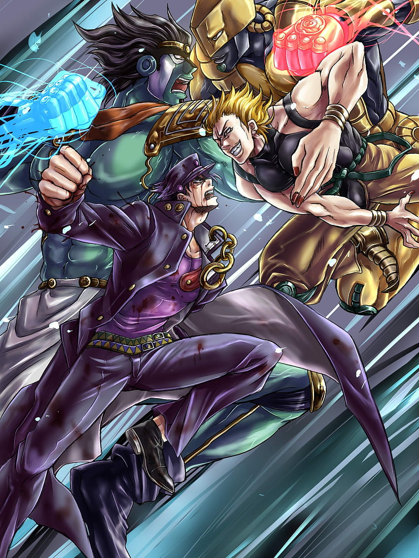 kujo jotaro, dio brando, platynowa gwiazda, Jotaro Kujo vs Dio Tapeta na telefon HD