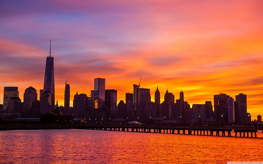 New York City Skyline Sunrise Ultra Background, New York Cityscape HD wallpaper
