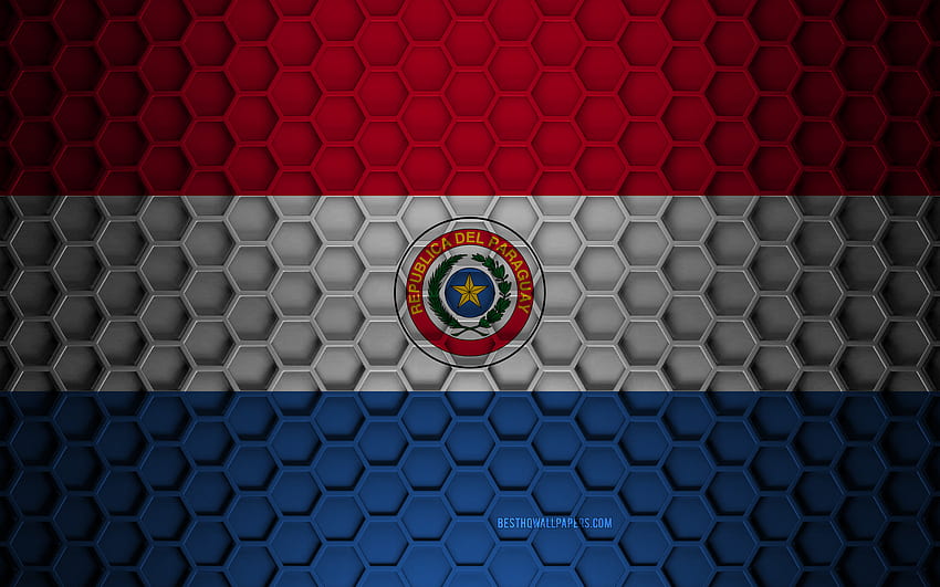 Paraguay flag, 3d hexagons texture, Paraguay, 3d texture, Paraguay 3d flag, metal texture, flag of Paraguay HD wallpaper