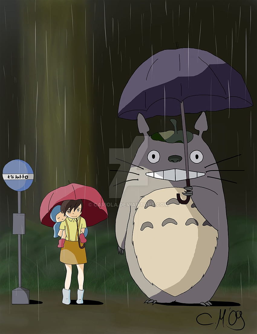 Totoro na przystanku autobusowym uśmiecha się Tapeta na telefon HD