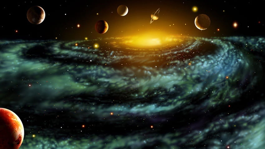 Planetas en órbita, espacio real fondo de pantalla
