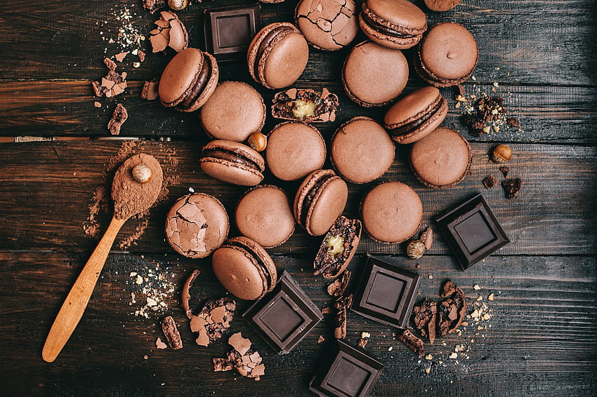Macaron สีน้ำตาล ช็อคโกแลต อาหาร ของหวาน วอลล์เปเปอร์ HD
