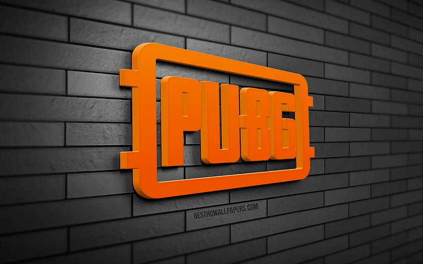 Pubg 3D logo, , gray brickwall, PlayerUnknowns Battlegrounds, online games, Pubg logo, 3D art, Pubg HD wallpaper