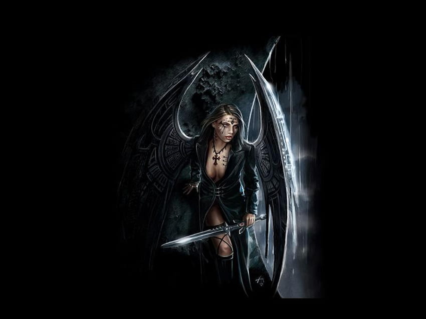 Angel warrior, darkness, sword, goth, angel, girl, warrior HD wallpaper