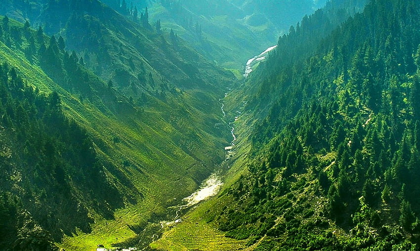 Naran, Kaghan Valley, river, beautiful, grass, Pakistan, green, valley, ravine, mountains, forest HD wallpaper