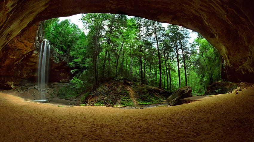 老人の洞窟、ローガン、オハイオ州。 そこに行ったことがある！。 ホッキング・ヒルズ州立公園, 風景, 美しい風景 高画質の壁紙