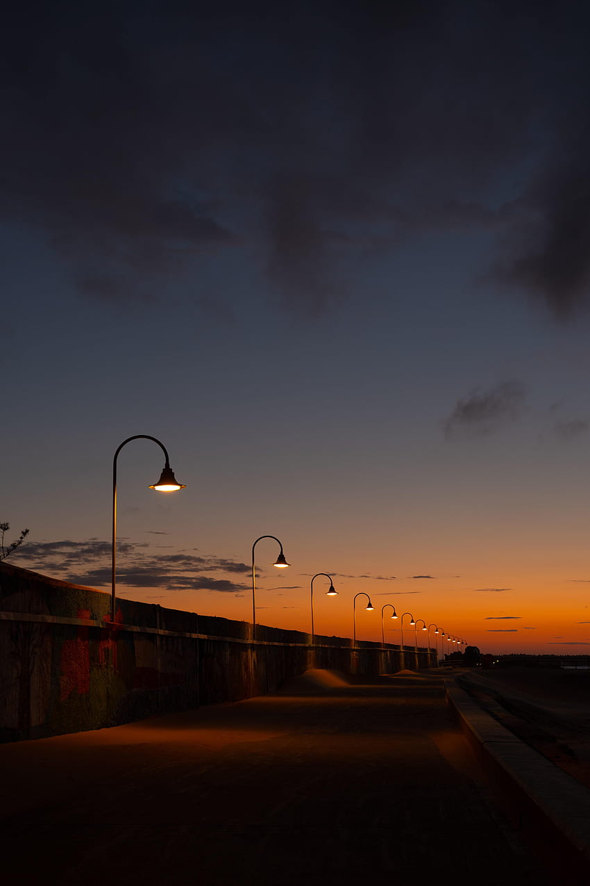 Cities, Sunset, Lights, Road, Lanterns, Evening HD phone wallpaper