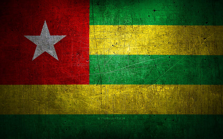 Togolese metal flag, grunge art, African countries, Day of Togo, national symbols, Togo flag, metal flags, Flag of Togo, Africa, Togolese flag, Togo HD wallpaper