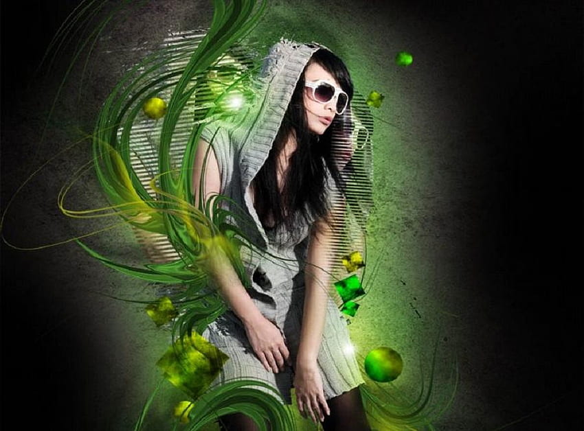 Metalic Green, model, green, woman, hop HD wallpaper