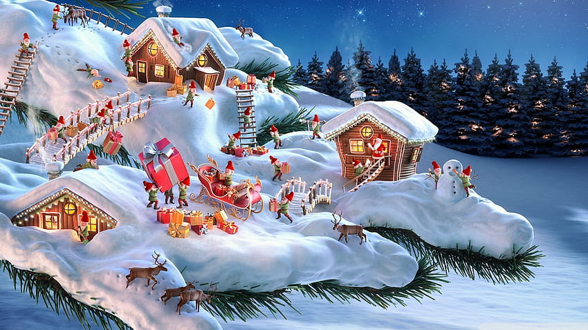 Tanah Natal Mini, musim dingin, tanah, pohon, Mini, pinus, fantasi, magis, salju, natal, hutan Wallpaper HD