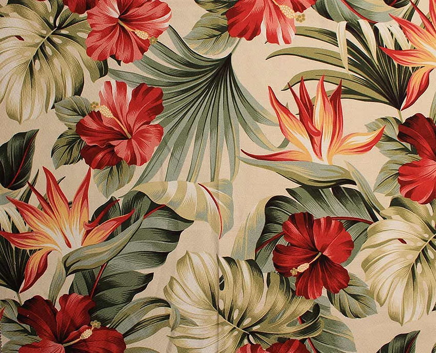 Cetakan, pola Hawaii, vintage, Cetak Hawaii Merah Wallpaper HD