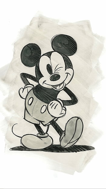 Grey Ink Mickey Mouse Tattoo On Left Forearm