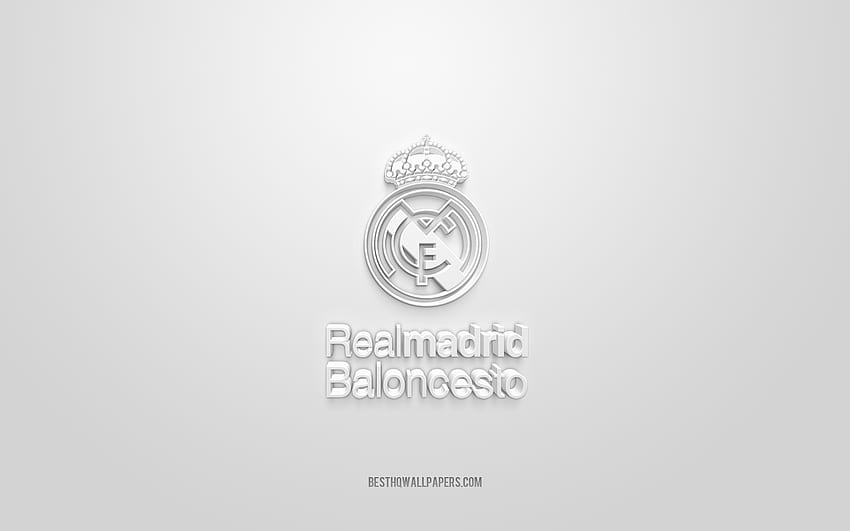 Real Madrid Baloncesto, creative 3D logo, white background, Spanish basketball team, Liga ACB, Madrid, Spain, 3d art, basketball, Real Madrid Baloncesto 3d logo HD wallpaper
