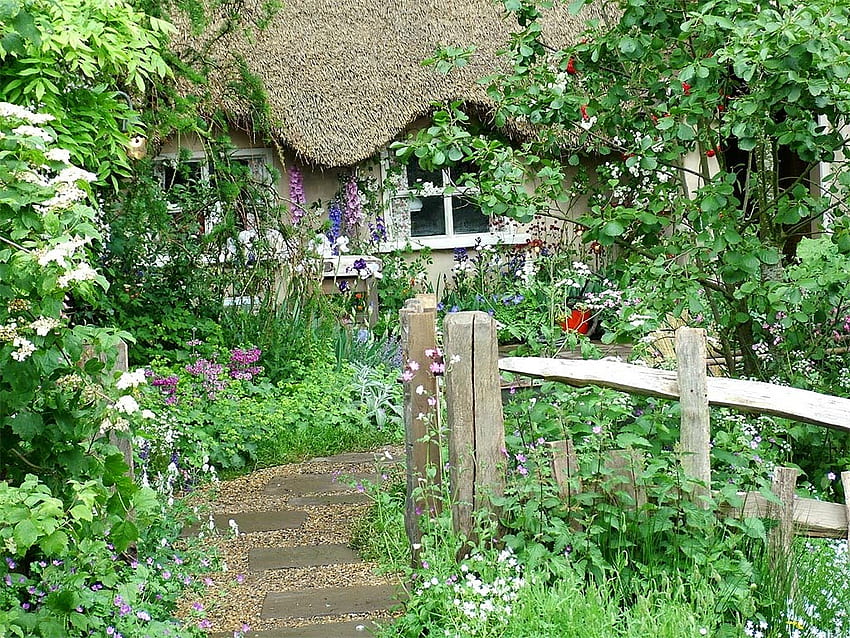 Английска вилна градина, английски, зелена, градина, красива, вила HD тапет