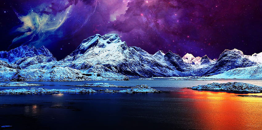 Icy Landscape With Nebula On The Sky, Ice Landscape HD wallpaper
