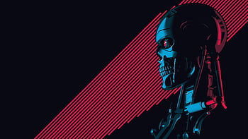 X Terminator Genisys Robot Cyborg Face Red Eyes Science Fiction Black Backgrounds