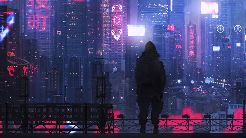 ciudad cyberpunk, paisaje urbano cyberpunk fondo de pantalla