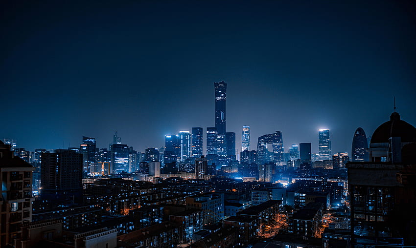 Miasta, noc, miasto, budynek, światła, widok z góry, Chiny, Pekin Tapeta HD