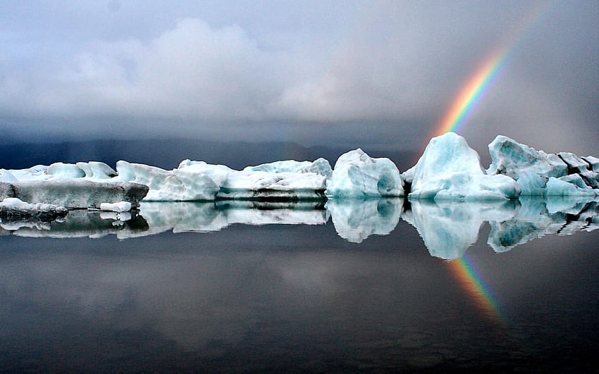 氷山と虹, アイスランド, グラフィック, 氷山, 風景, 美しい, 景色, ワイド スクリーン, 虹, 自然, , Jkulsrin 高画質の壁紙