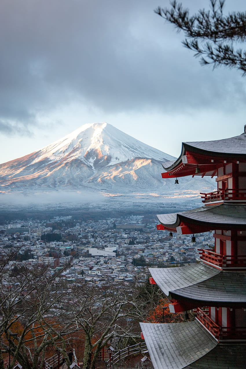 พื้นหลังของญี่ปุ่นสำหรับ iPhone ที่คุณจะหลงรัก - ความรุ่งโรจน์ของหิมะ, เจดีย์ญี่ปุ่น วอลล์เปเปอร์โทรศัพท์ HD