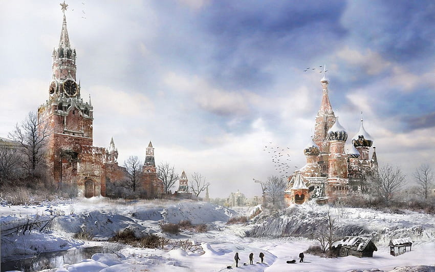 ファンタジー: ポスト黙示録的なモスクワの雪冬の黙示録ロシア フル 高画質の壁紙