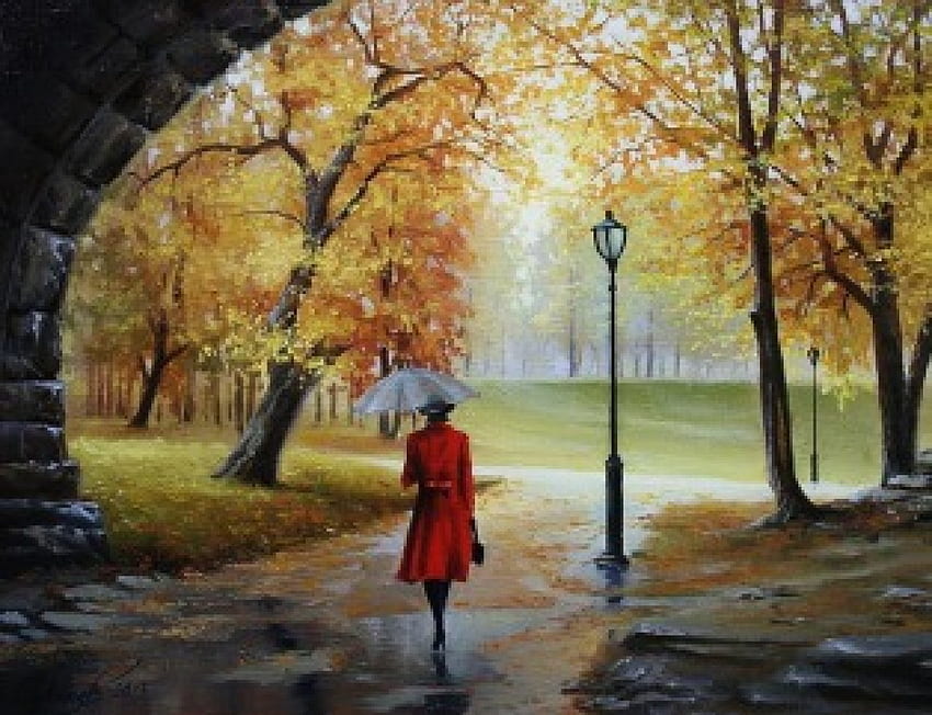 autumn walk, cool, autumn, nature, paintings, park, walk HD wallpaper