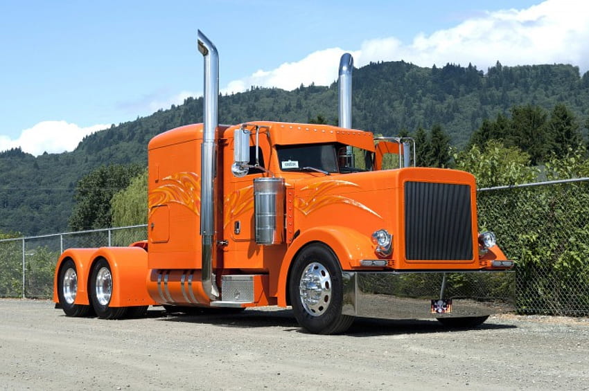 Orange Pete, camión grande, peterbilt, semi, camión fondo de pantalla