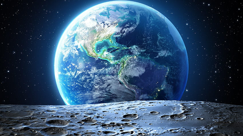 Земята Синята планета Изглед от Луната Северна и Южна Америка Ultra For & Mobiles HD тапет
