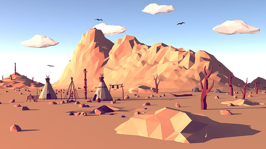 Voxel-Wüste, Cartoon-Wüste HD-Hintergrundbild