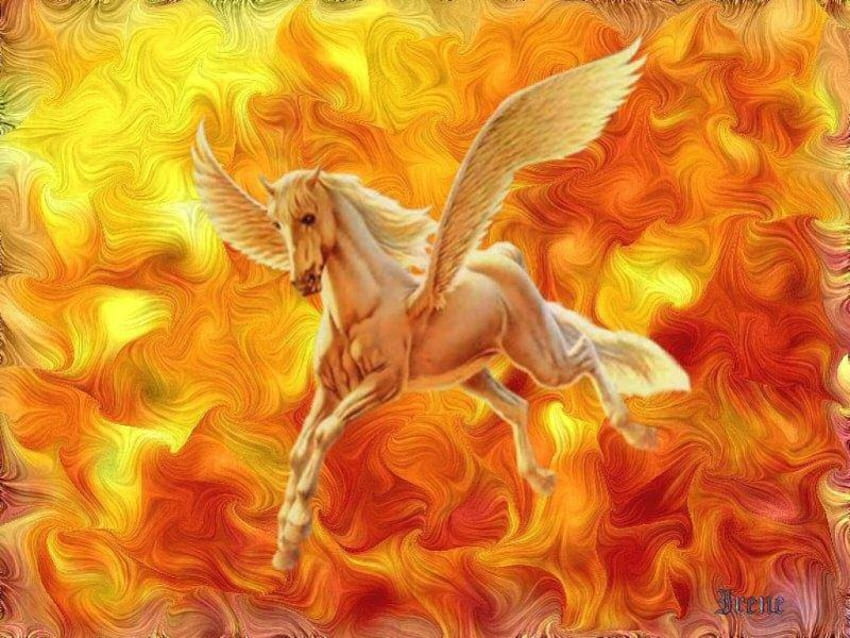 Sunlit Pegasus, flying, pegasus, abstract sun HD wallpaper