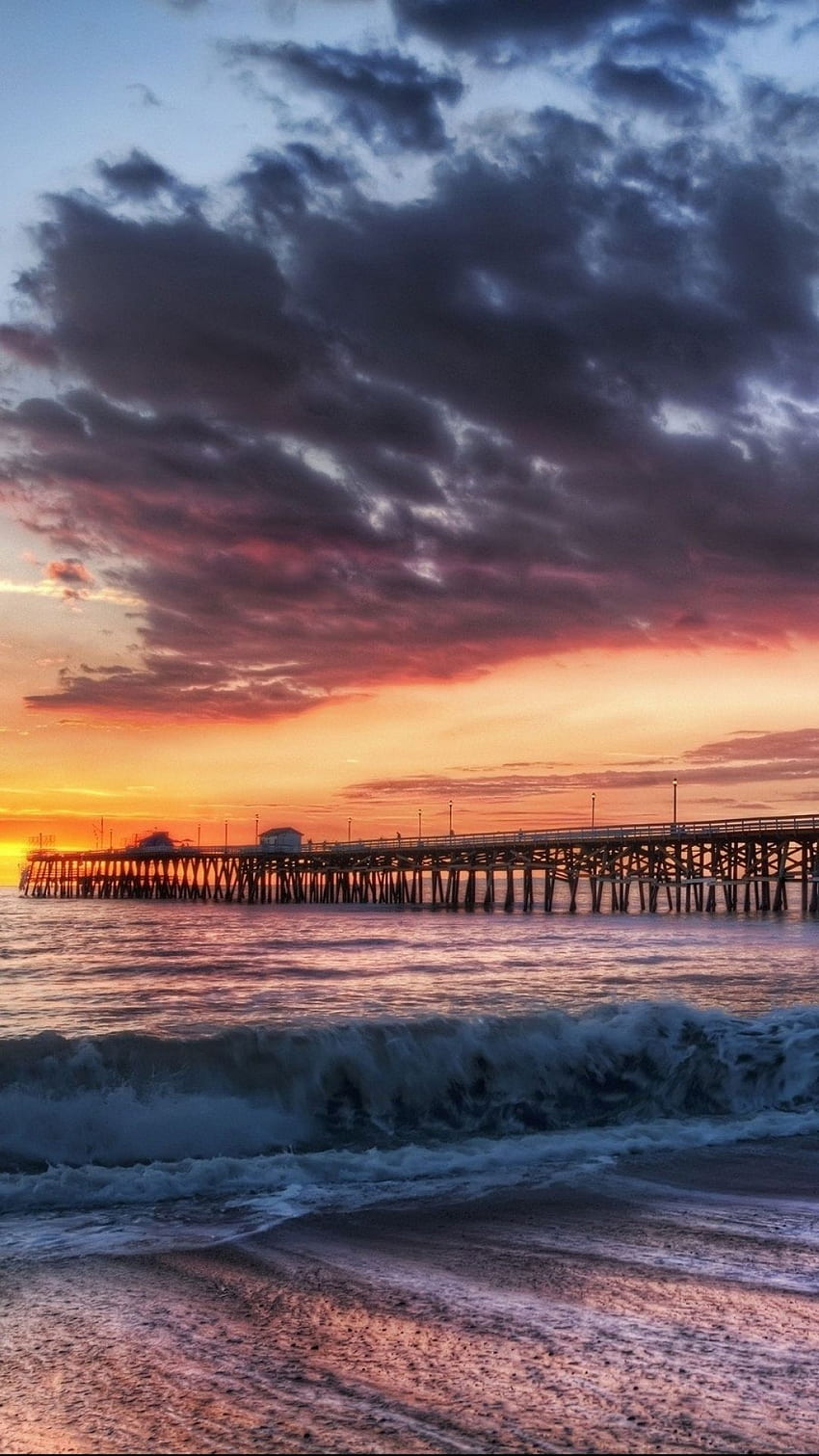 California Beach Dock Sunset Android, California Beach at Night HD phone wallpaper