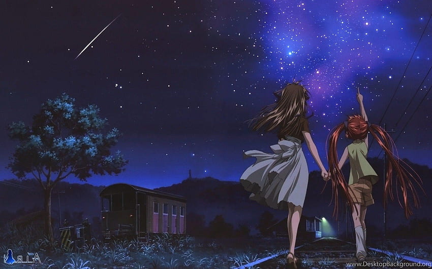 Anime, Night, Stars, Shooting Stars, Air (anime) HD wallpaper