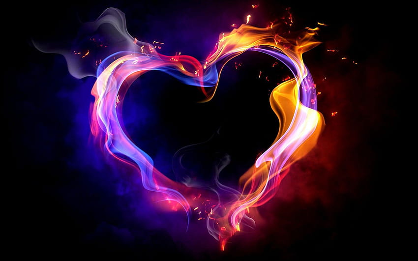 Blue Fire Heart, Neon Heart HD wallpaper