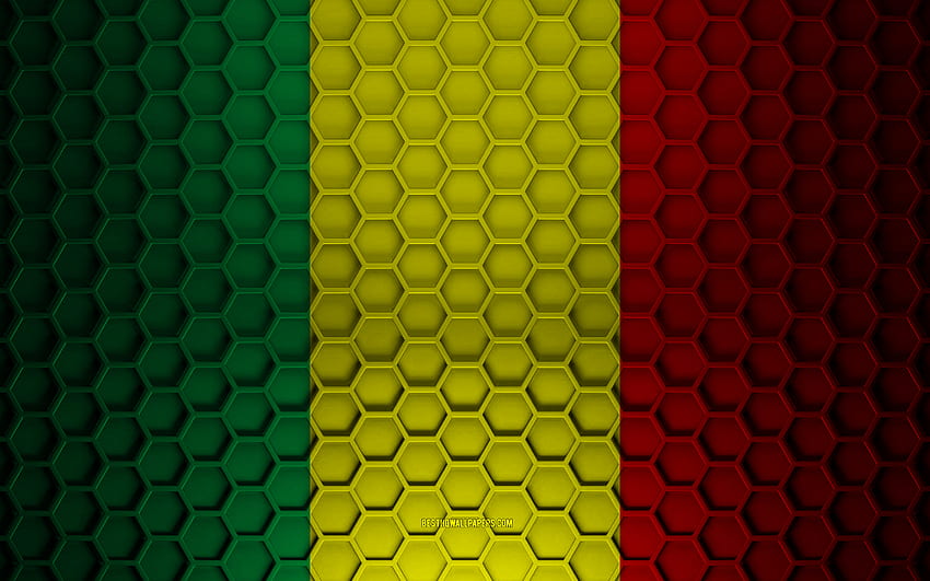 Mali flag, 3d hexagons texture, Mali, 3d texture, Mali 3d flag, metal texture, flag of Mali HD wallpaper