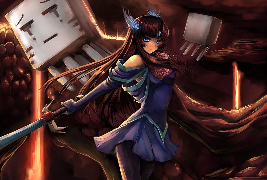 Warrior Minecraft Sword Games Anime Girls Fantasy original artwork ., Anime Girl Swordsman HD wallpaper