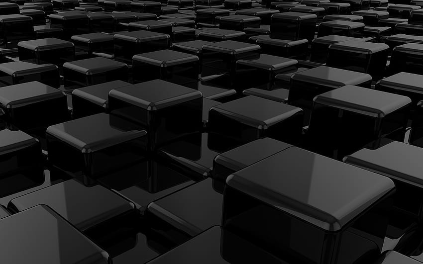 Cubos negros 3D, negro 3D, cubos de vidrio negro 3D, con cubos 3D, creativo negro con resolución. Cubo oscuro de alta calidad fondo de pantalla