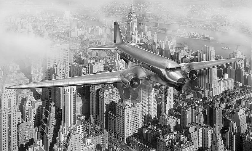 Vintage Plane over New York Mural HD wallpaper