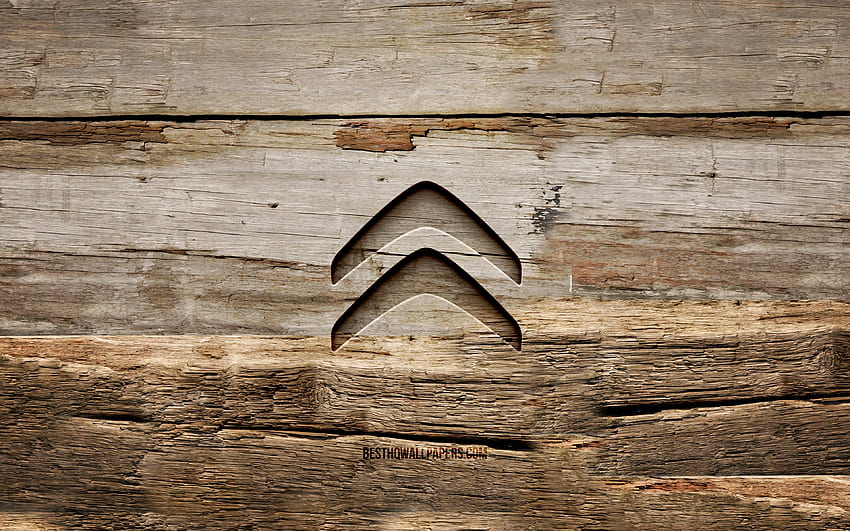 logotipo de madeira Citroen, fundos de madeira, marcas de carros, logotipo Citroen, criativo, escultura em madeira, Citroen papel de parede HD