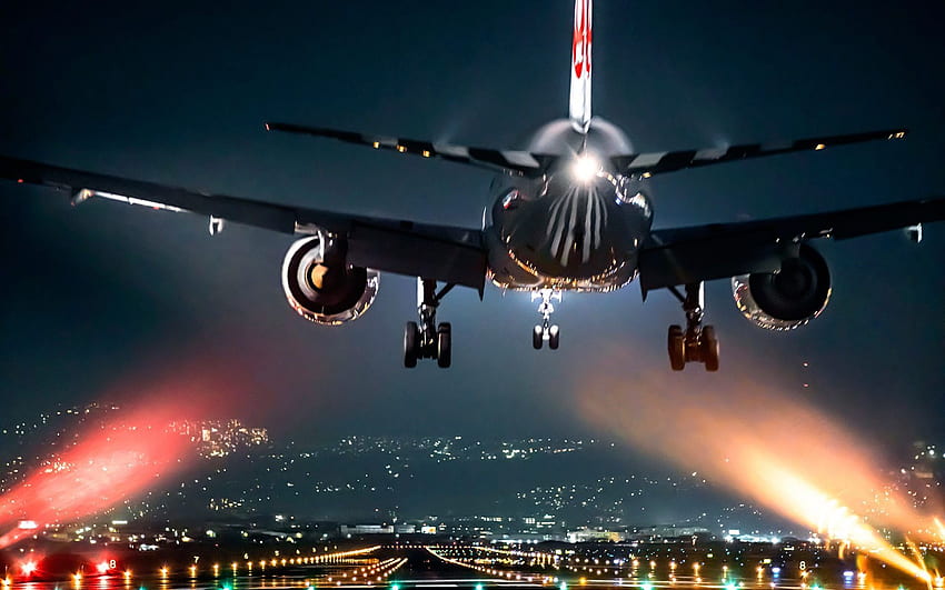Avión: despegue del avión por la noche, estética del avión fondo de pantalla