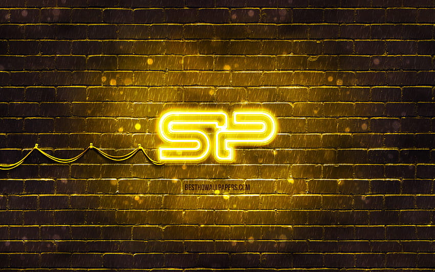 Silicon Power yellow logo, , yellow brickwall, Silicon Power logo, brands, Silicon Power neon logo, Silicon Power HD wallpaper