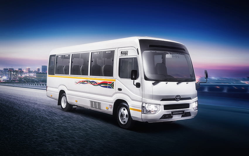 Toyota Coaster, passenger transport, 2021 buses, ZA-spec, highway, 2021 Toyota Coaster, passenger bus, Toyota HD wallpaper
