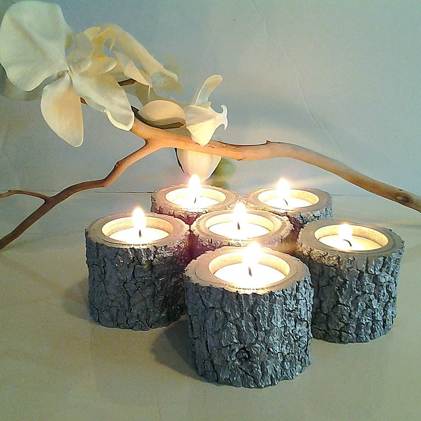 Kreatywne świece!, kreatywne, drewno, element centralny, światła, kwiat, święta, świece Tapeta HD