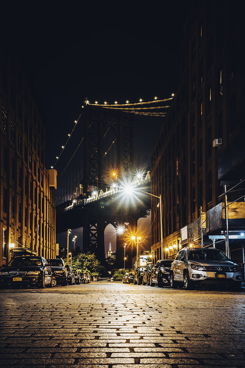 Cities, Cars, Night City, Bridge, Street, Parking HD phone wallpaper