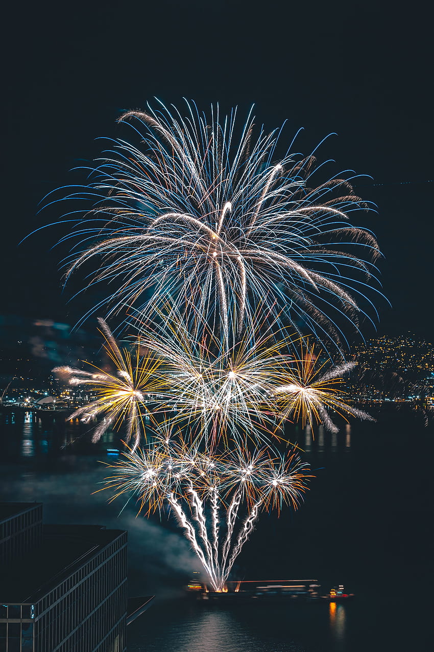 Holidays, Salute, Canada, Night City, City Lights, Fireworks, Firework, Vancouver HD phone wallpaper