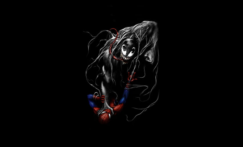 Venom e spider-man, lotta, nero e oscuro, minimale, arte Sfondo HD
