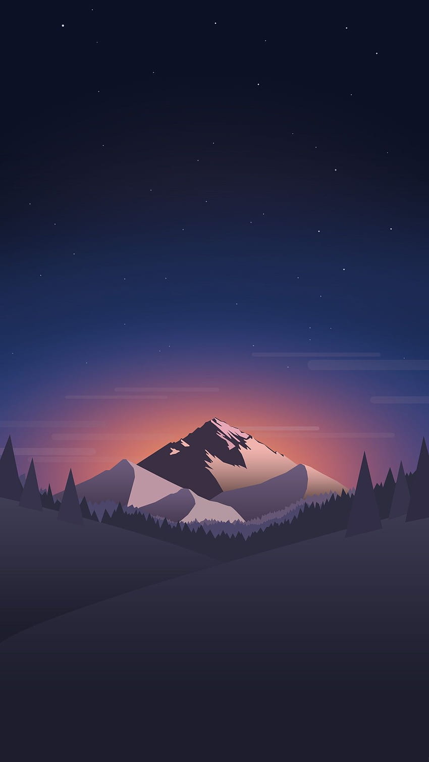 Цифров Минимален Планини Гора Нощ IPhone. Пейзаж, Минимализъм, Минималистичен, Плосък дизайн iPhone HD тапет за телефон
