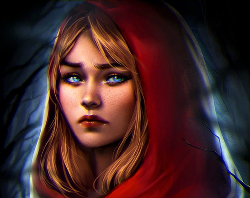 Red Riding Hood, art, loputon, girl, dark, woman, fantasy, portrait, red HD wallpaper