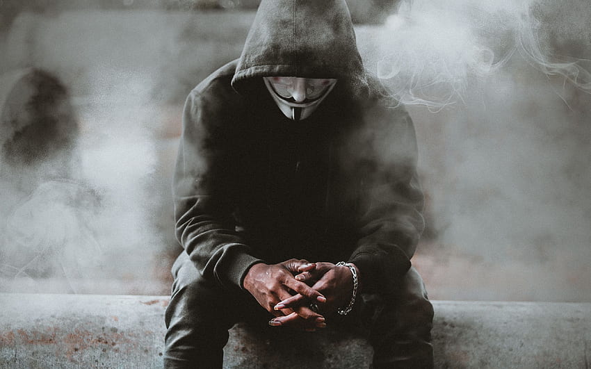 anonymous, mask, hood, smoke, person, Smoking Anonymous HD wallpaper